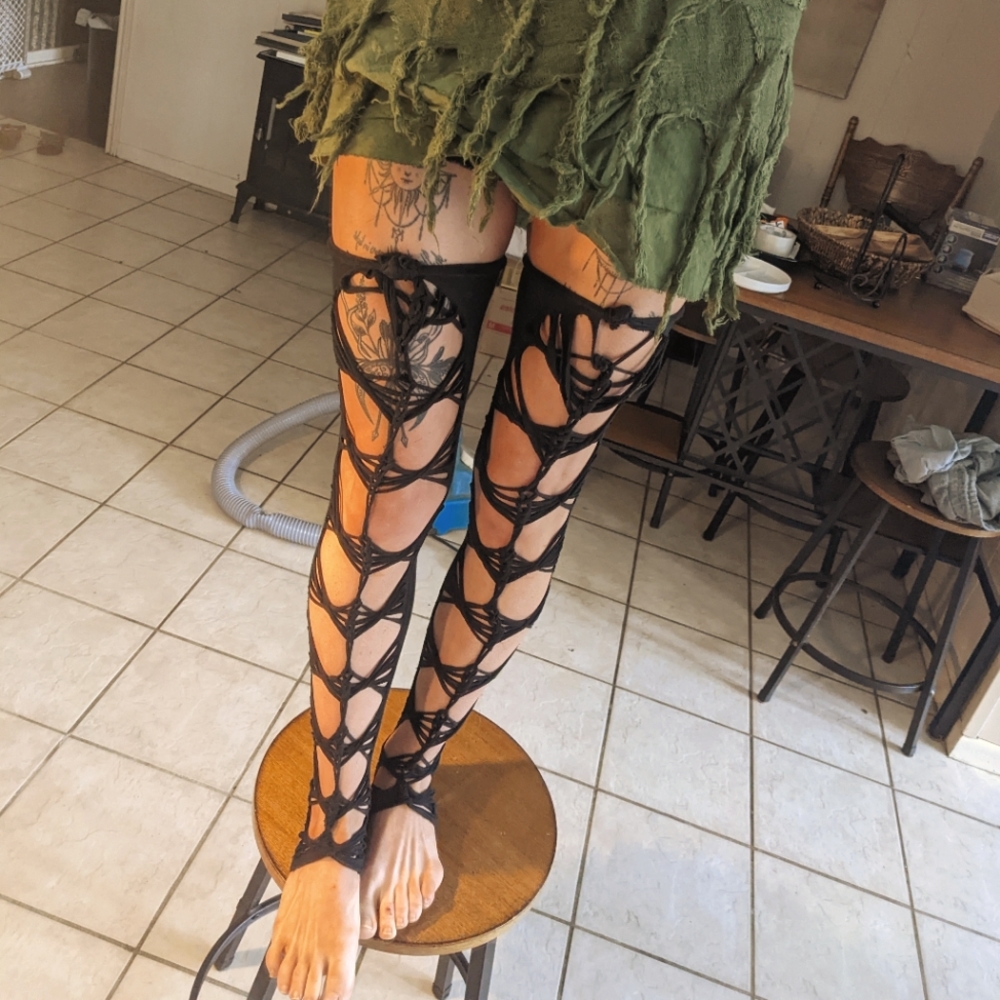 Fairy pixie nymph weaved braided thigh high leggings leg warmers